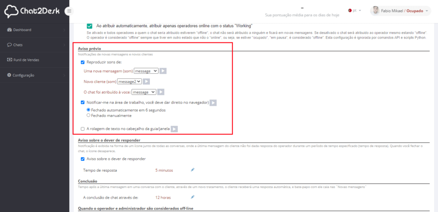 Geral - Horários e atribuições 10 Configuração geral
