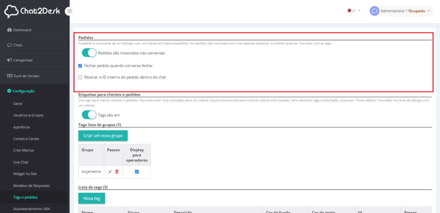 Organizar chats por Tag 1 Organizar chats por Tag